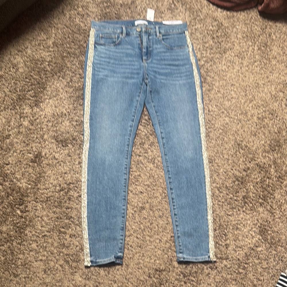 LOFT Blue Jeans with White Side Stripe